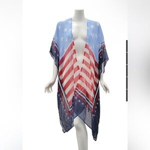 Raj Sheer American Flag Kimono in Red, White & Blue